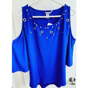 New C. Oliver Cold Shoulder Rivets Studded Royal Blue Top L
